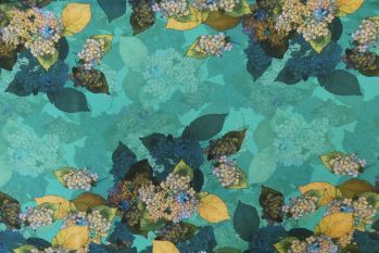 Lady McElroy Hydrangea In Bloom Panel - Turquoise Viscose Challis Lawn - Remnant - 1.5m